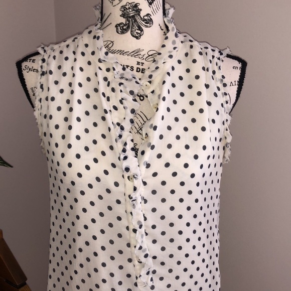 J. Crew off white 100% silk ruffle polka dot tank top. Sz 6 - Picture 11 of 12